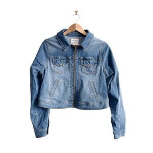 Torrid Women Denim Jacket Cropped Full Zip Collared Long Sleeve Blue Wash Size 1